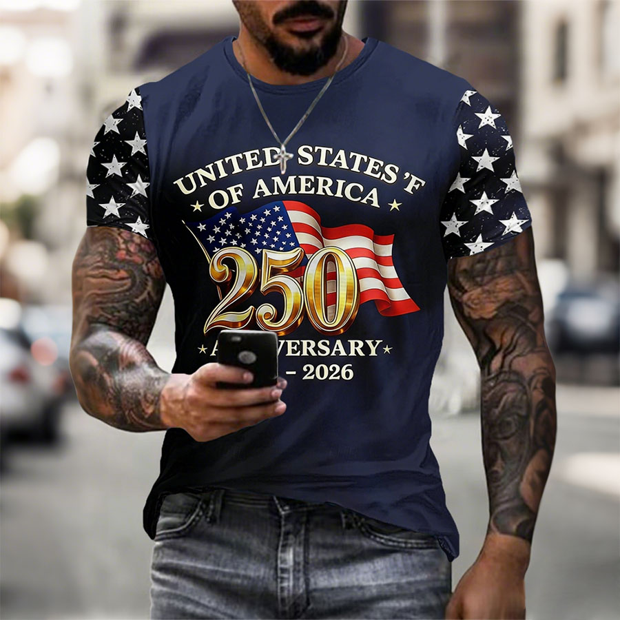 Men'S American Flag Commemorative 250Th Anniversary Classic Pattern Short Sleeve T-Shirt