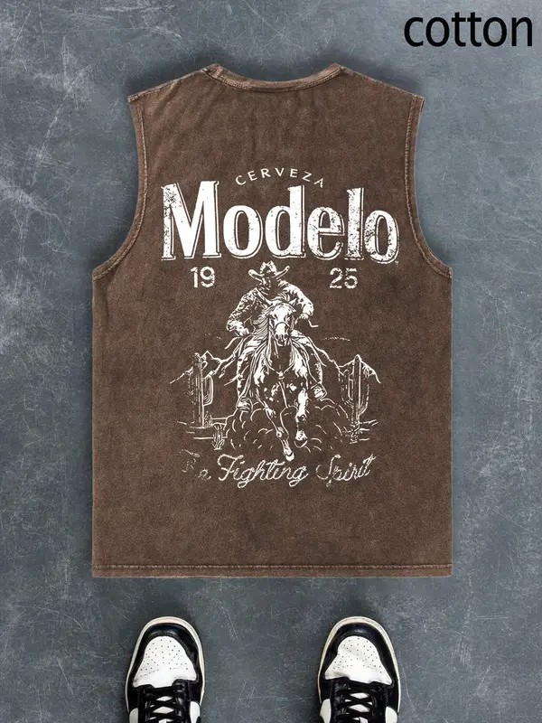 Men’s Cartoon Cowboy Graphic Tank Top – Casual Sleeveless Cotton Shirt for Summer