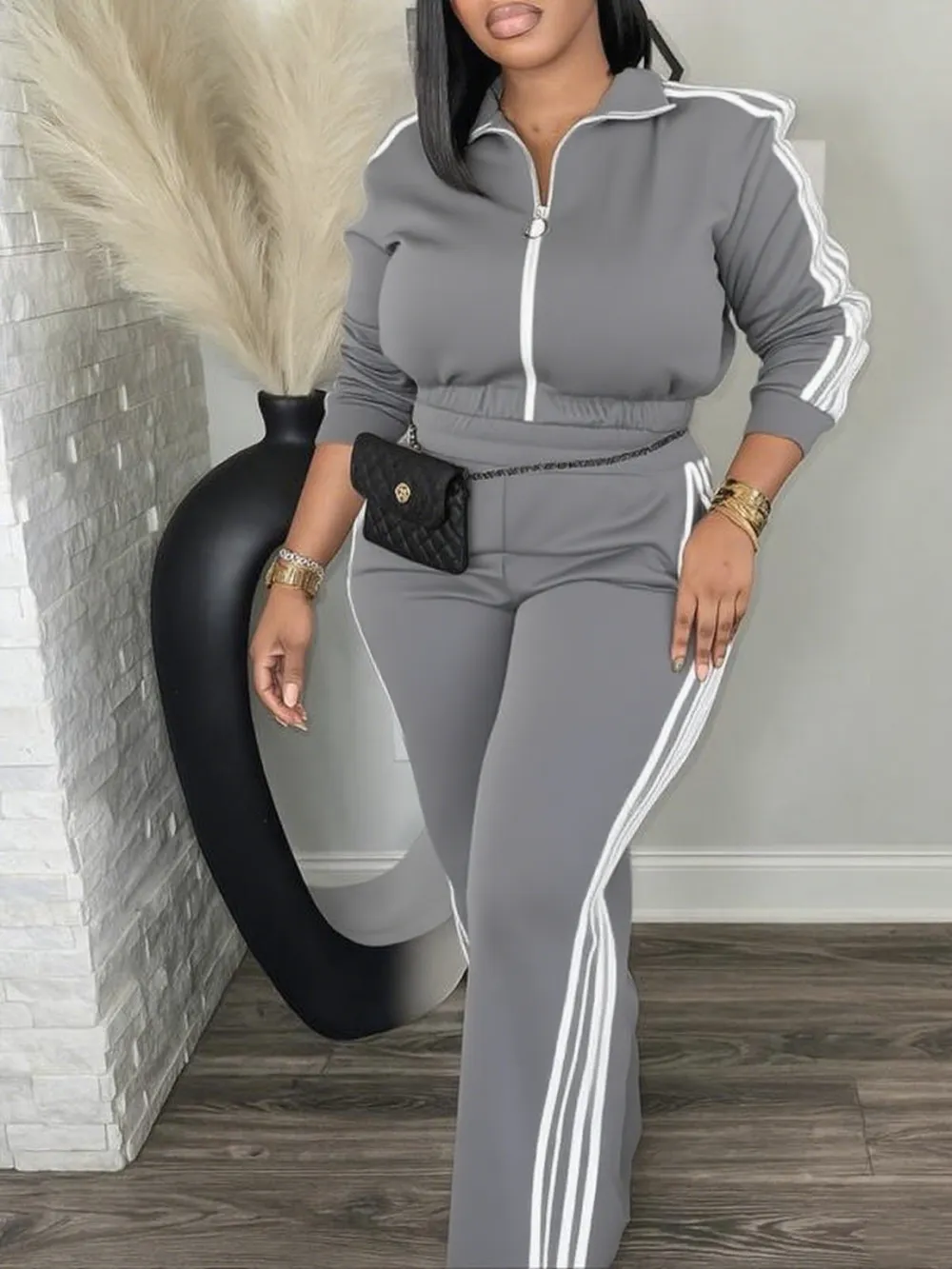 Casual Long Sleeve Zip Up Jacket & Pants Set