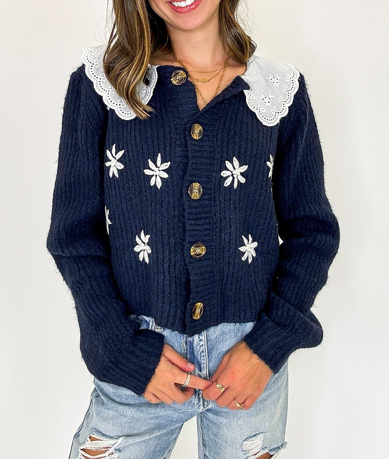 Cottage Bloom Floral Knit Collared Cardigan