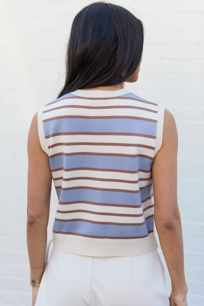 Addison Blue And Ivory Striped Cardigan Tank