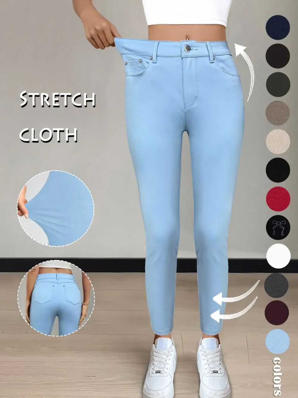 Women's Plain Pocket with Buttons, Casual Comfy Skinny Sports Stretchy Leggings for Yoga Gym Workout