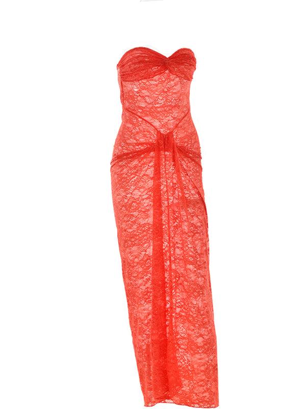 See-Through Mesh Tube Top Maxi Bodycon Dress