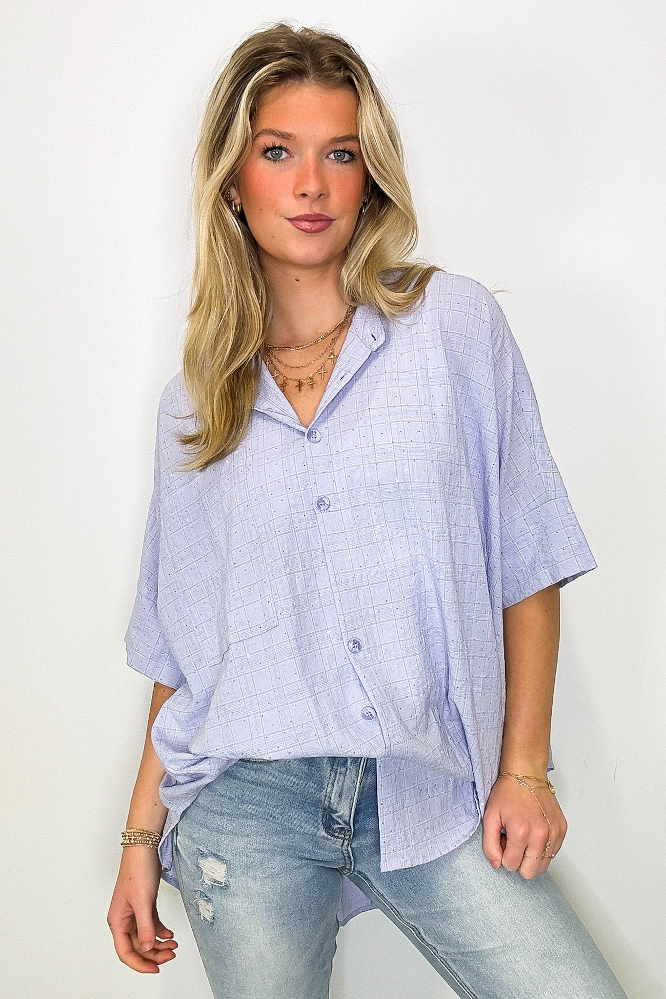 Rhinestone Embellished Button Down Top