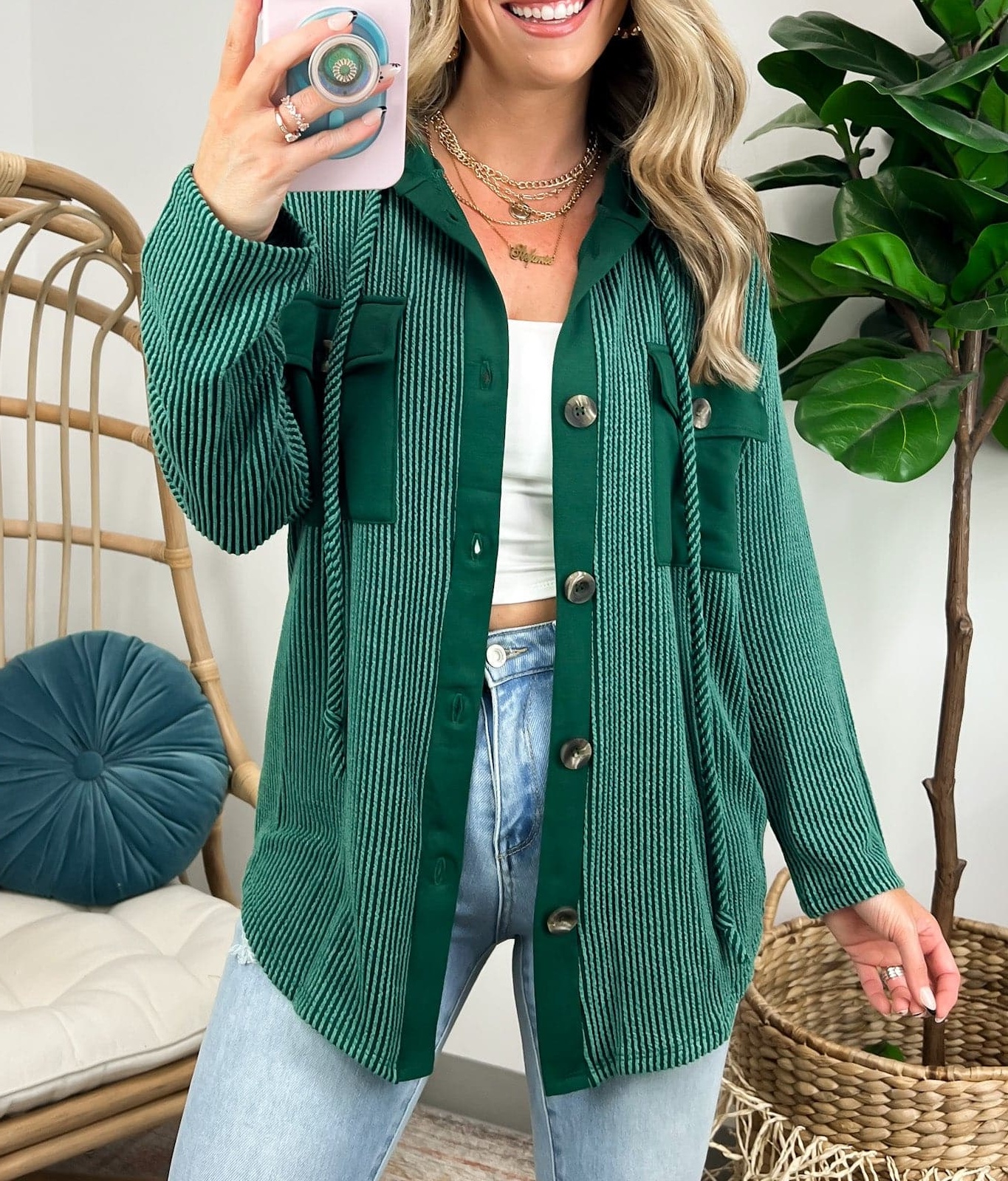 Saturday Satisfaction Ribbed Hooded Shacket