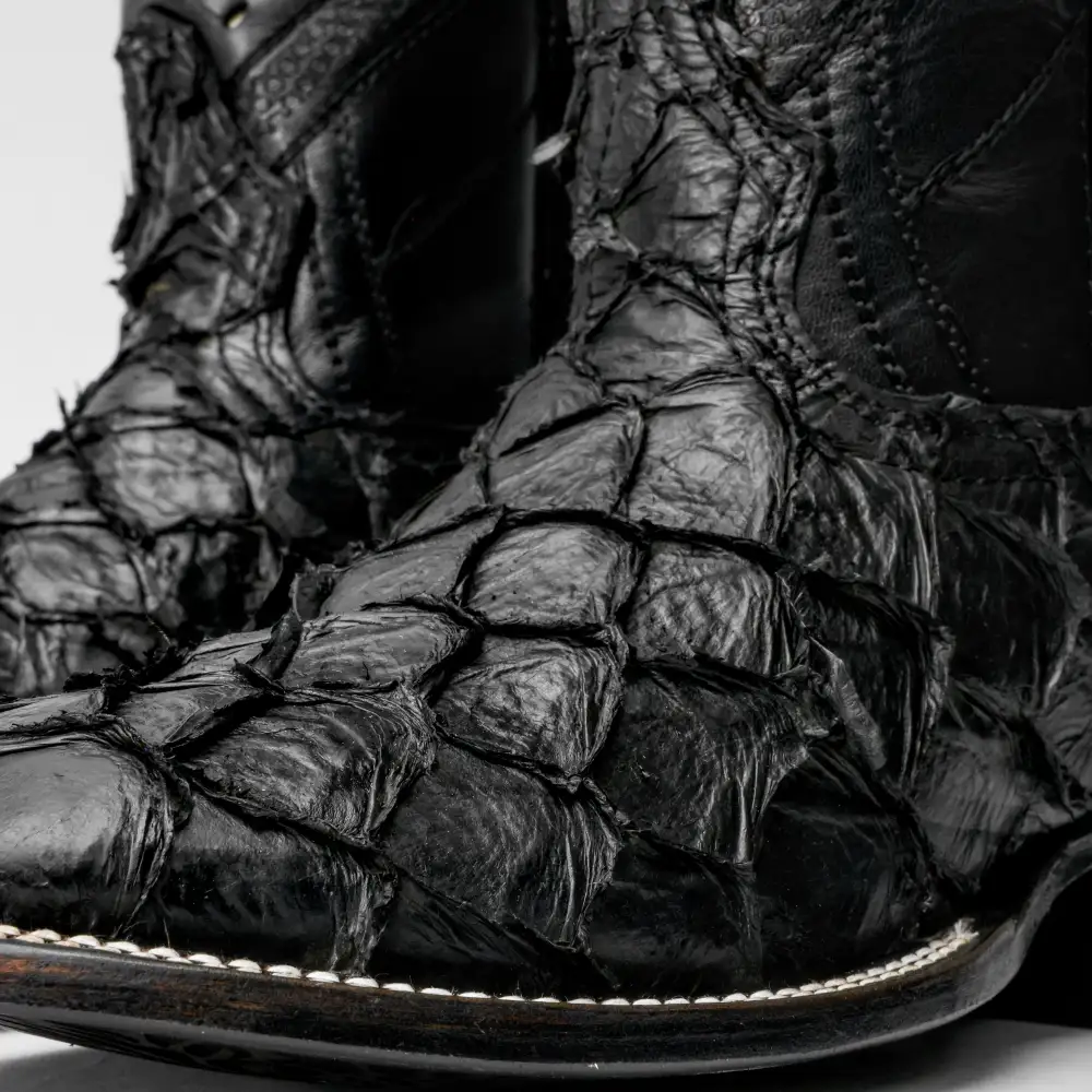 GENUINE Black Pirarucu Boots - Square Toe