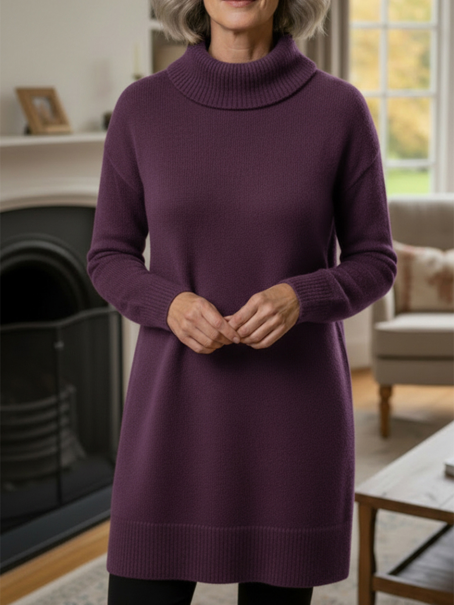 🔥 Women's Elegant Cowl Neck Soft Knit Long Sleeve Tunic Top - Relaxed Fit Fall Winter Pullover