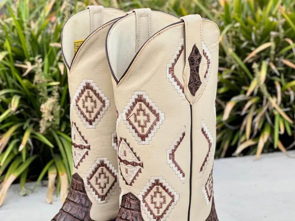 Mens Black Crocodile Leather Boots With Blue Shaft