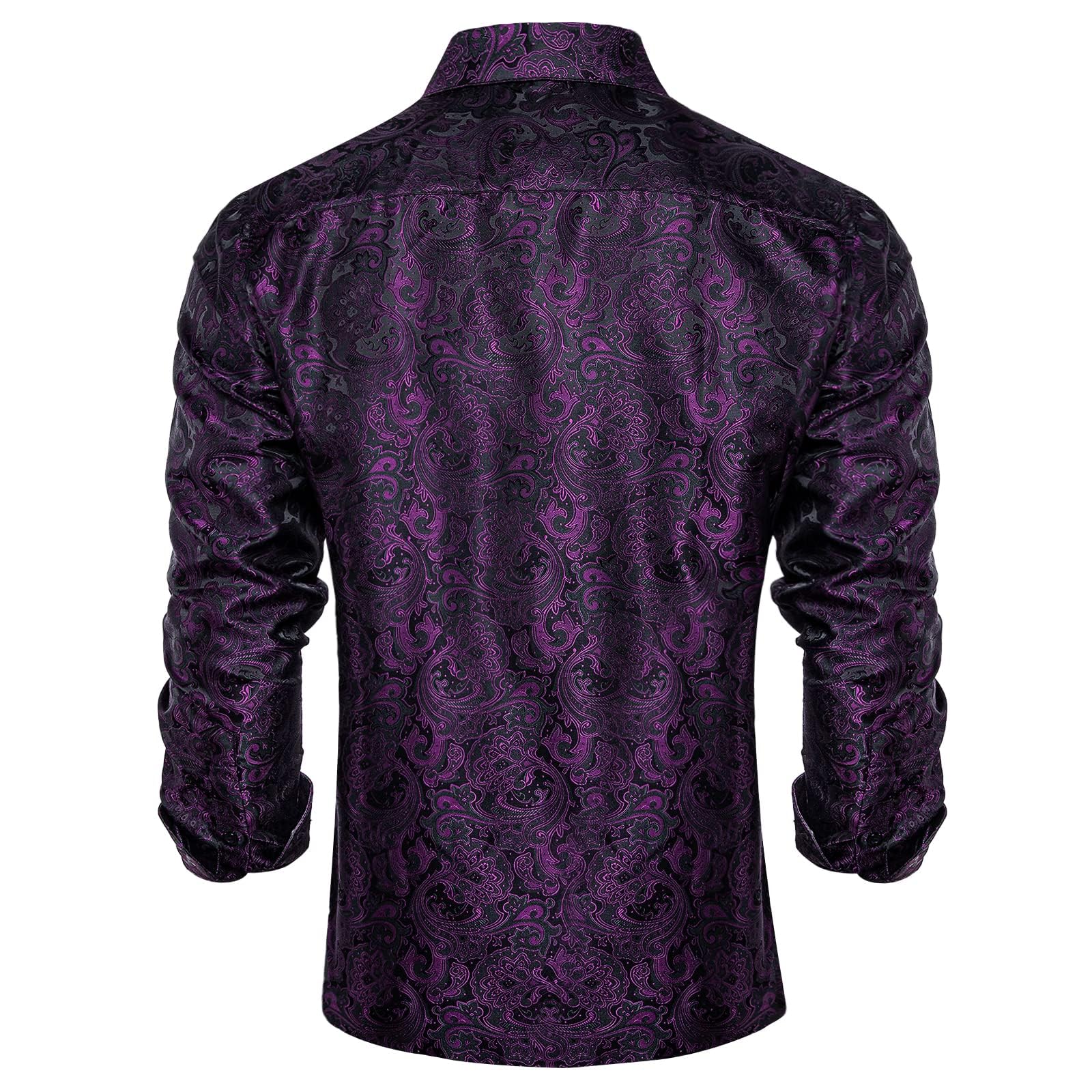 Men's Paisley Dress Shirt Long Sleeve Wrinkle Free Button Down Cowboy Shirts - Black&purple&paisley