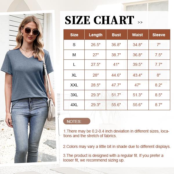 Short Sleeve Shirts for Women Casual V-Neck Plain Tees - Set of 8, Various Color Combinations, Curved Hem Comfort Womenswear