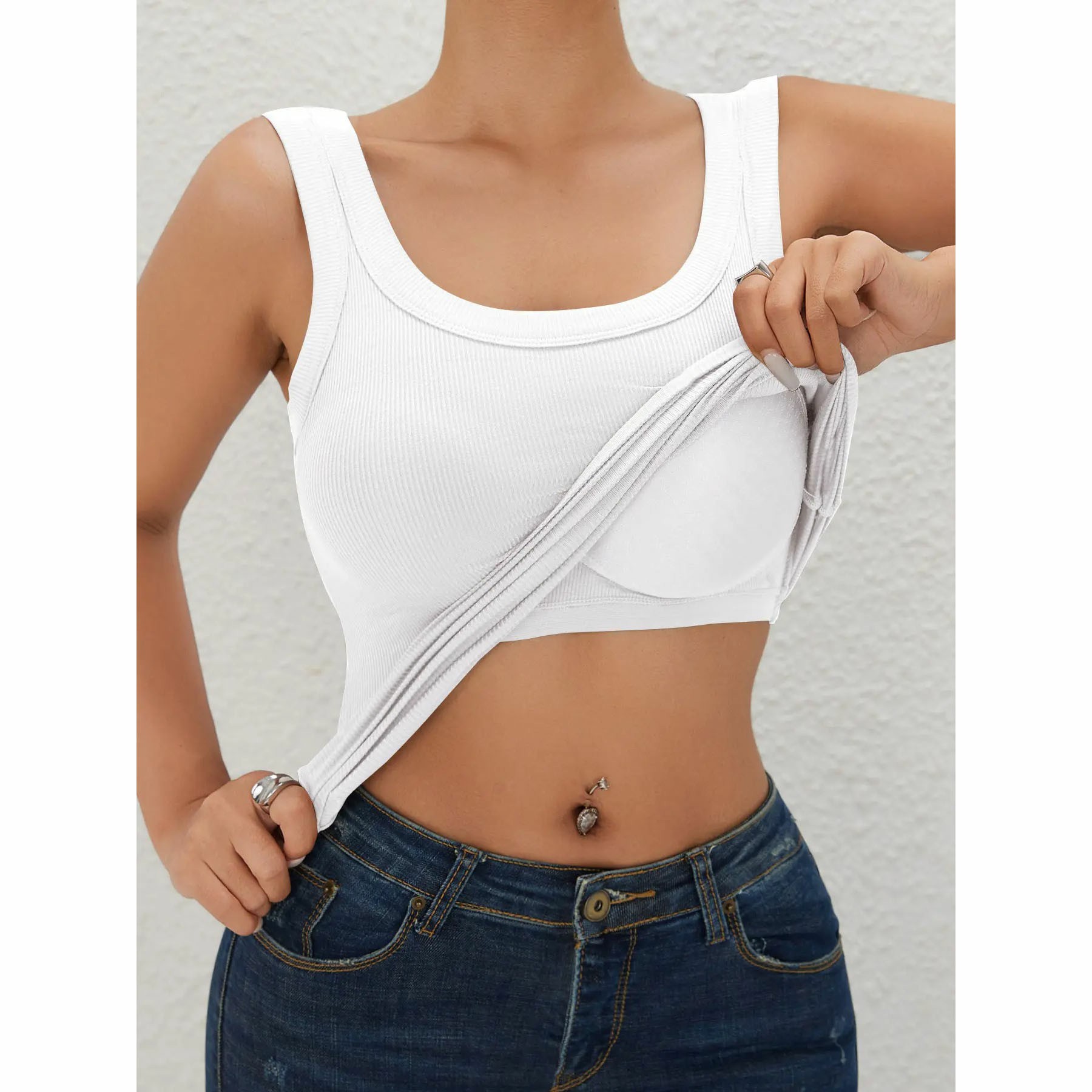 Women's Ribbed Built-In Bra Racerback Workout Tank Top