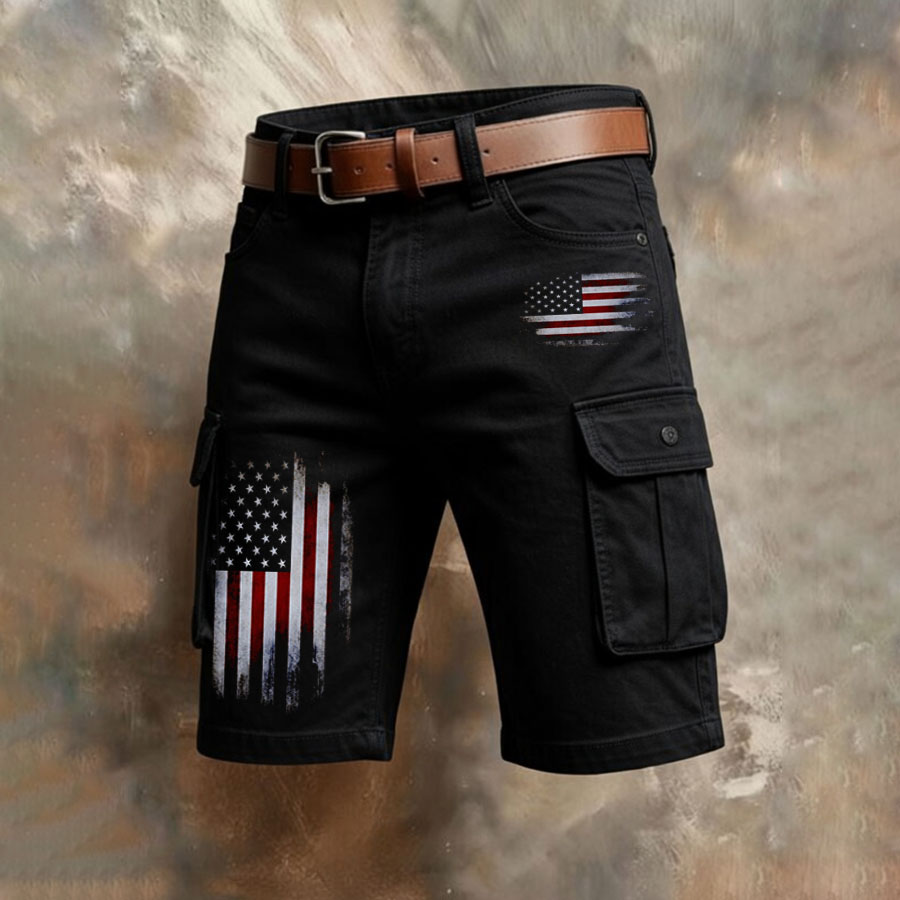 Men'S Independent Japanese American Flag Printed Multi Pocket Design Cargo Pants