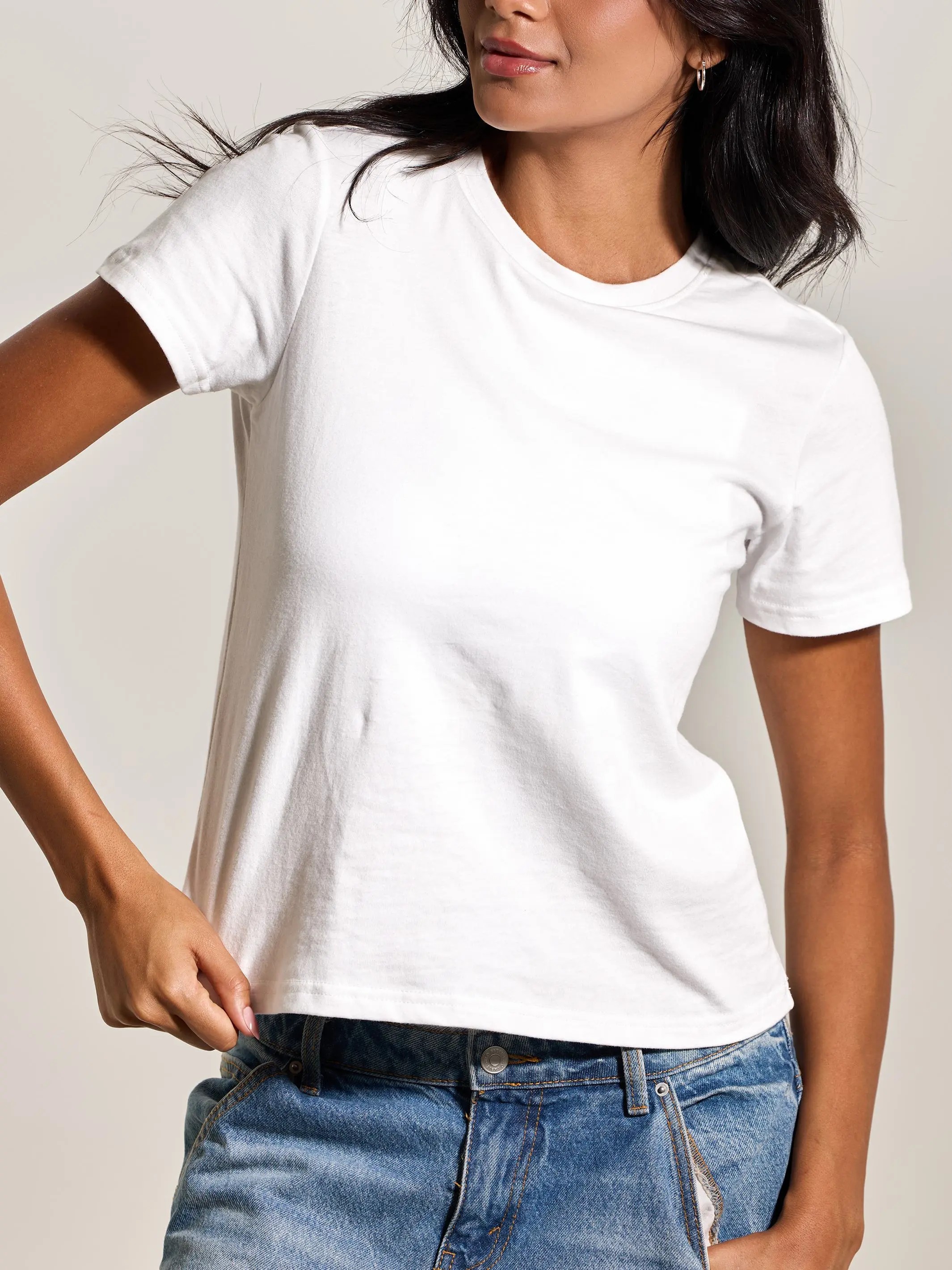 Network Cotton Tee Full Length Women's Tshirt with Crew Neckline Short Sleeves