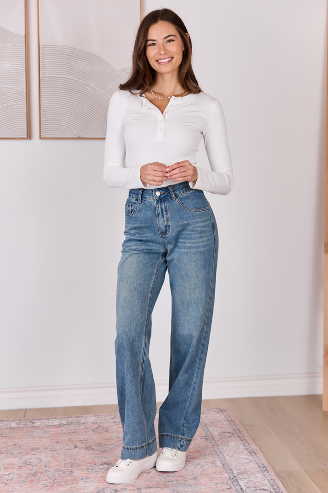 Nora Ivory Crewneck Henley Top