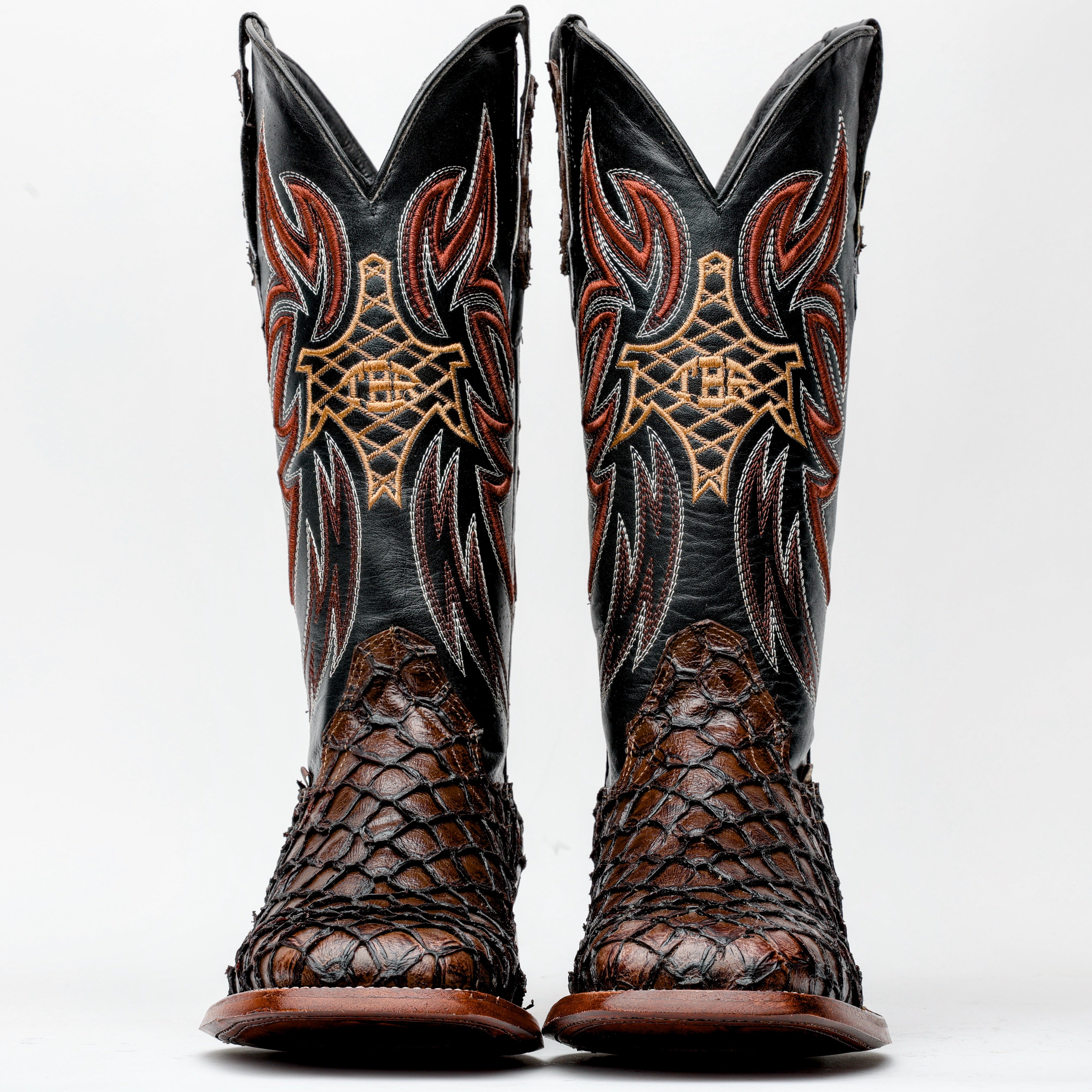 Brown Mini Pirarucu Leather Boots - Square Toe