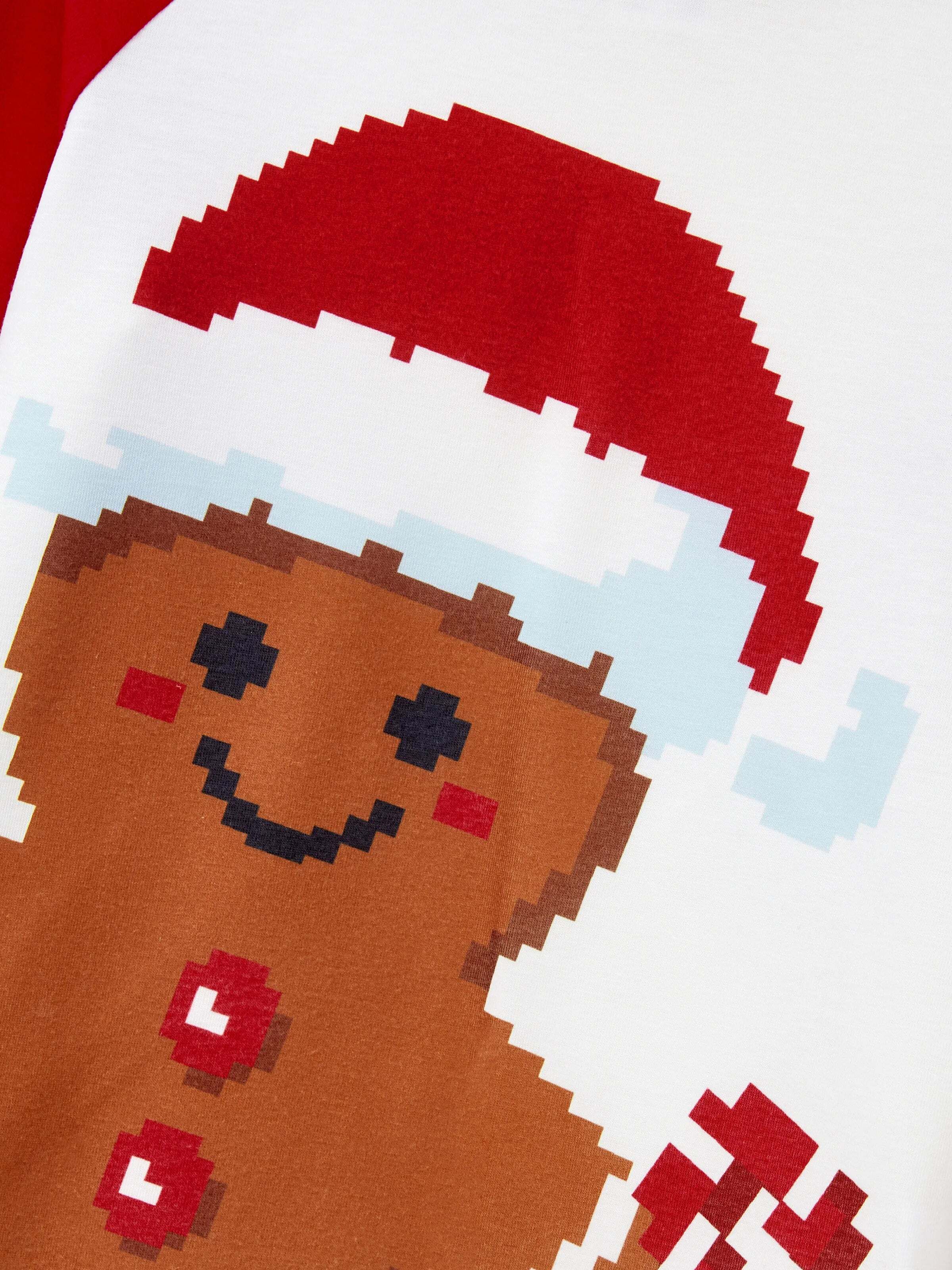 Christmas Matching Family Pajamas Set Gingerbread Print Long-sleeve PJS with Christmas Socks Red