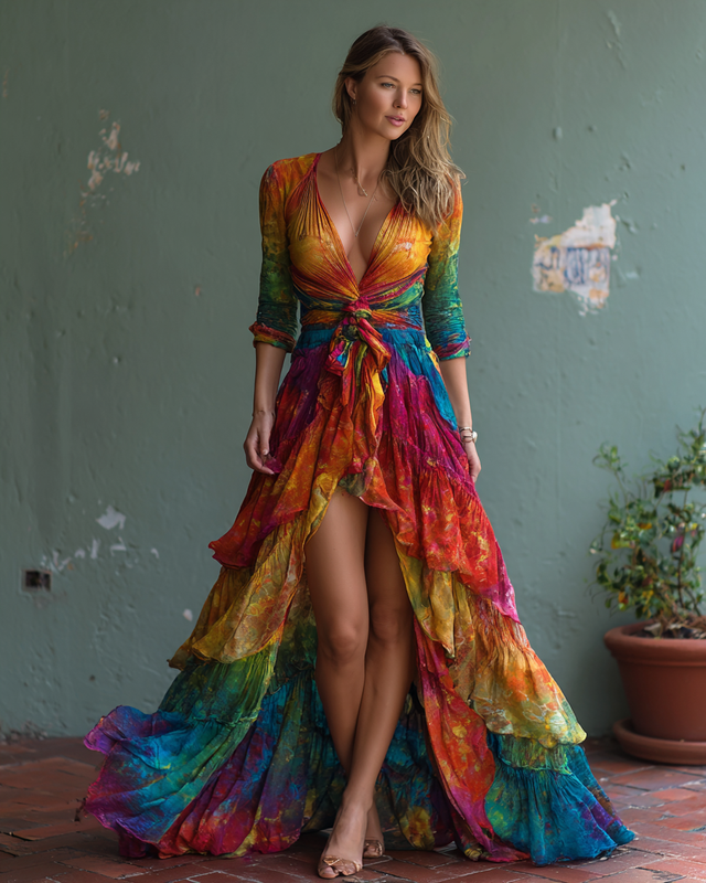 Women's Vibrant Summer Rainbow-Colored Dress 8552