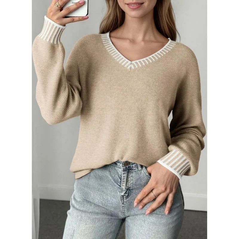 Womens Sweaters Long Sleeve V neck Warm Pullover Knit Tops
