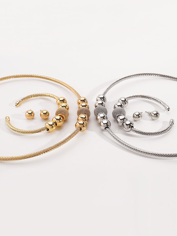 Ringent Bracelet + Geometric Necklaces + Earrings Accessories Three Pieces Set