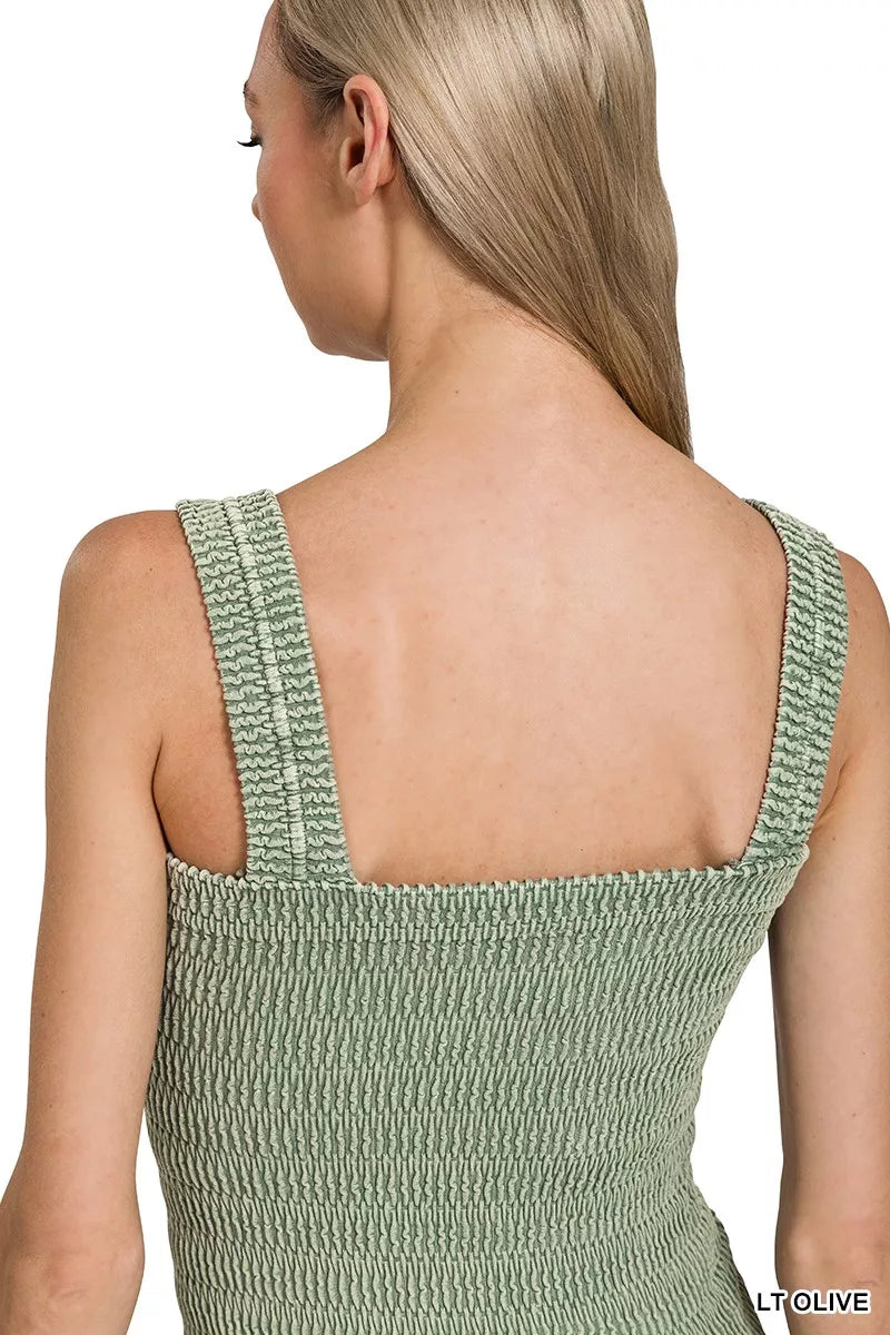 Zenana Seamless Winkle Stone Washed Tank Top