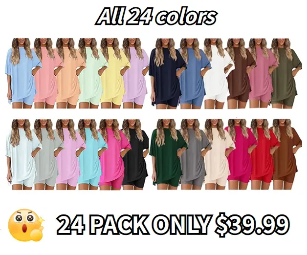 Women's Two Piece Lounge Set 2026 Summer Casual Oversized Shirts