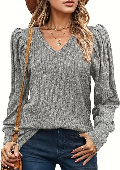 Women's Knit Shirt Soft Puff Long Sleeve