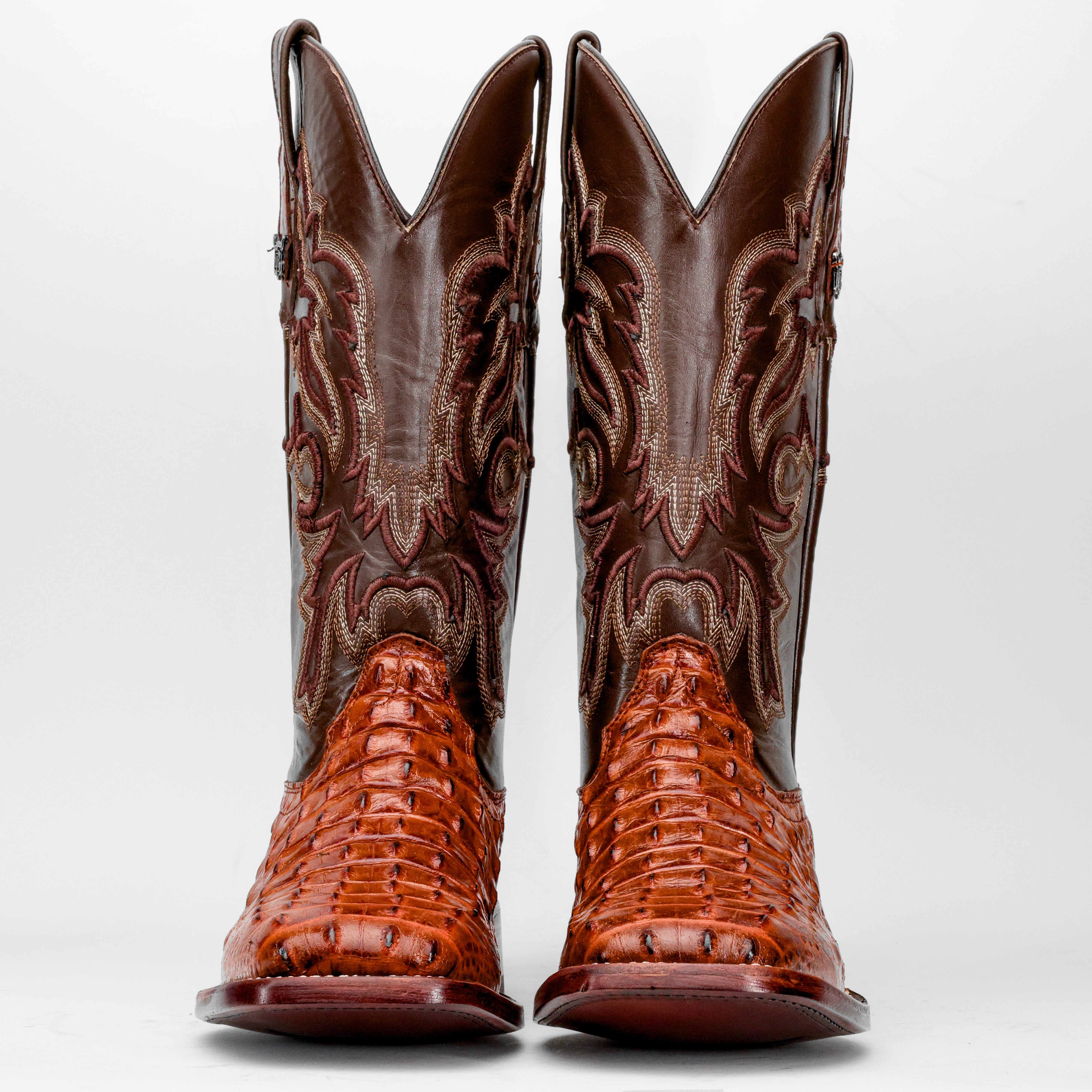 Cognac Caiman Hornback Leather Boots - Square Toe
