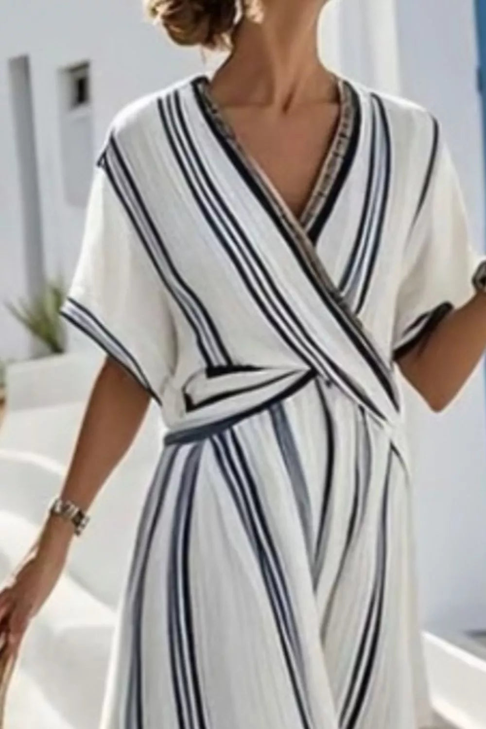 Striped Wrap Half Sleeve Maxi Dress