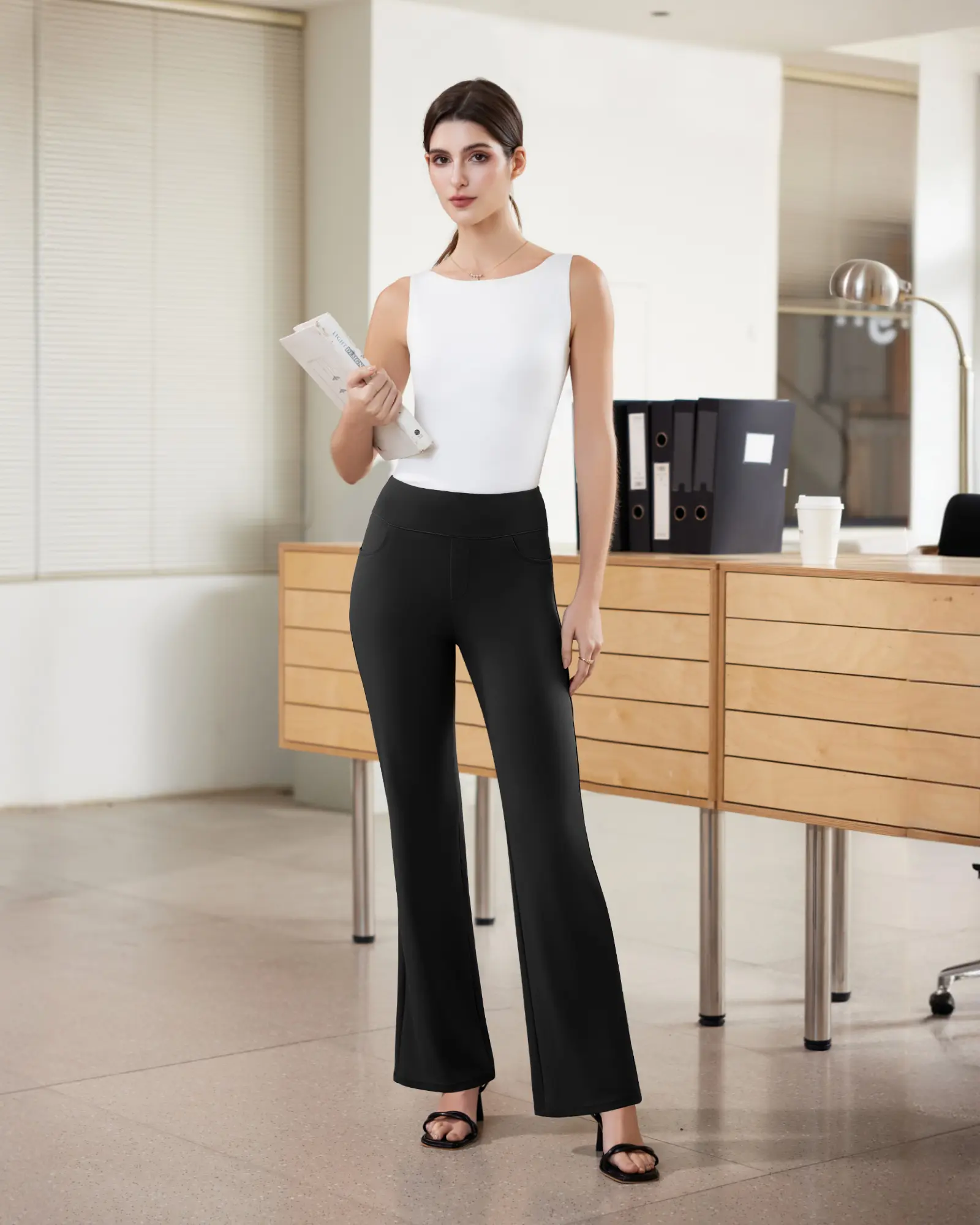 Womens Dress Pants Stretchy Work Pants Business Casual Office Trousers Pull On Flare Slacks