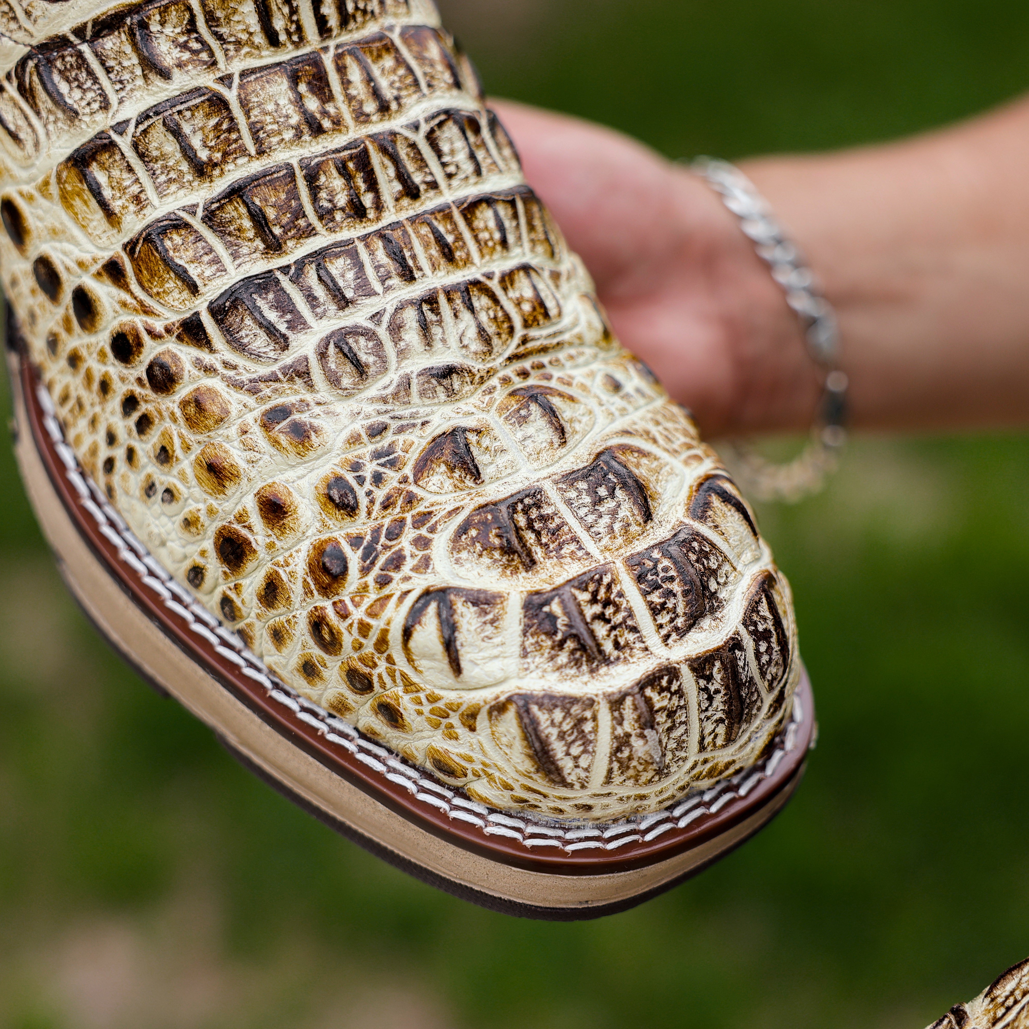 Bone Desert Caiman Neck Leather Boots With 3D Lightweight Sole - Composite Toe