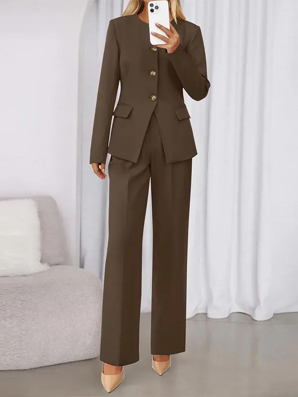 Two-Piece Set for Women Fall Fashion Business Casual Long Sleeve Blazer Jackets