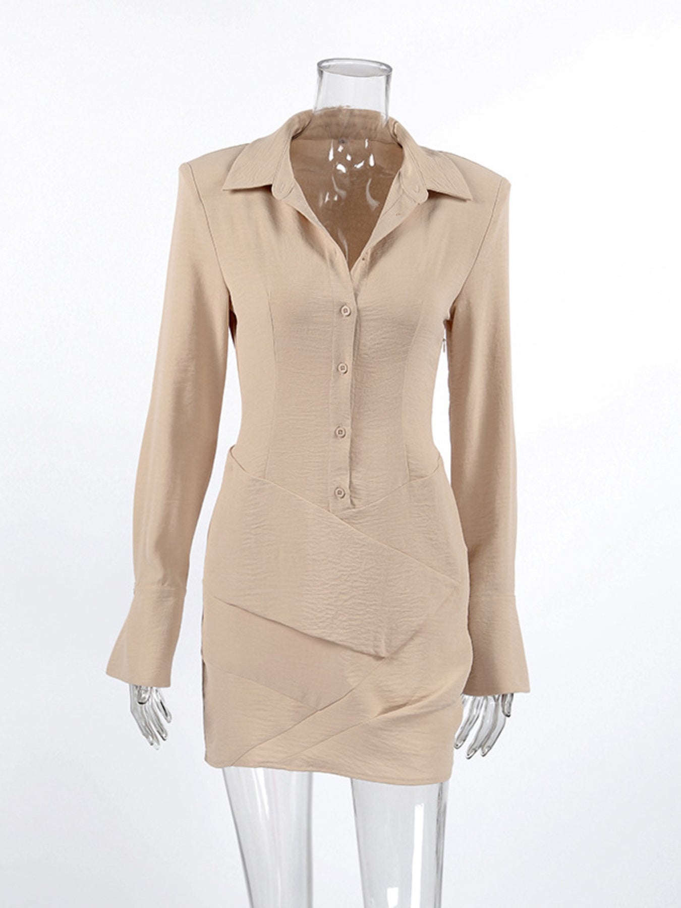 Button Front Long Sleeve Shirt Dress