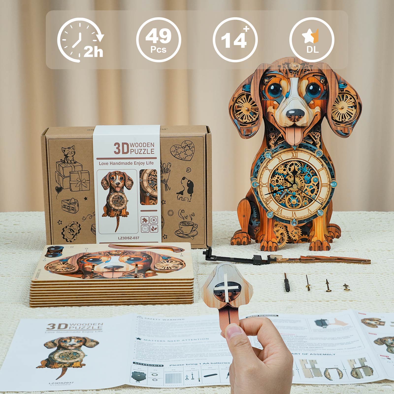 Dachshund â€“ DIY Wooden Clock, 3D Puzzle Craft Kit
