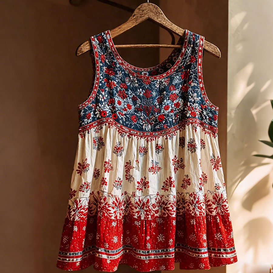 Women'S American Independence Day 250Th Anniversary Flower Printed Linen Casual Tank Top