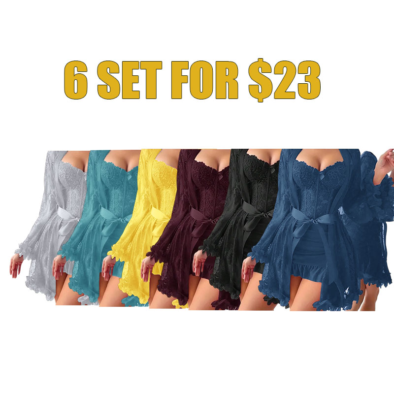 2-Piece Lace Bodysuit & Mesh Sleep Shorts Set – V-Neck Sexy Nightwear for Women