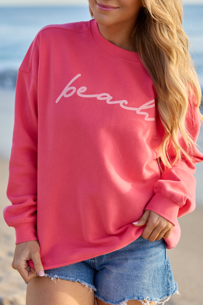 Beach Script Light Red Graphic Sweatshirt