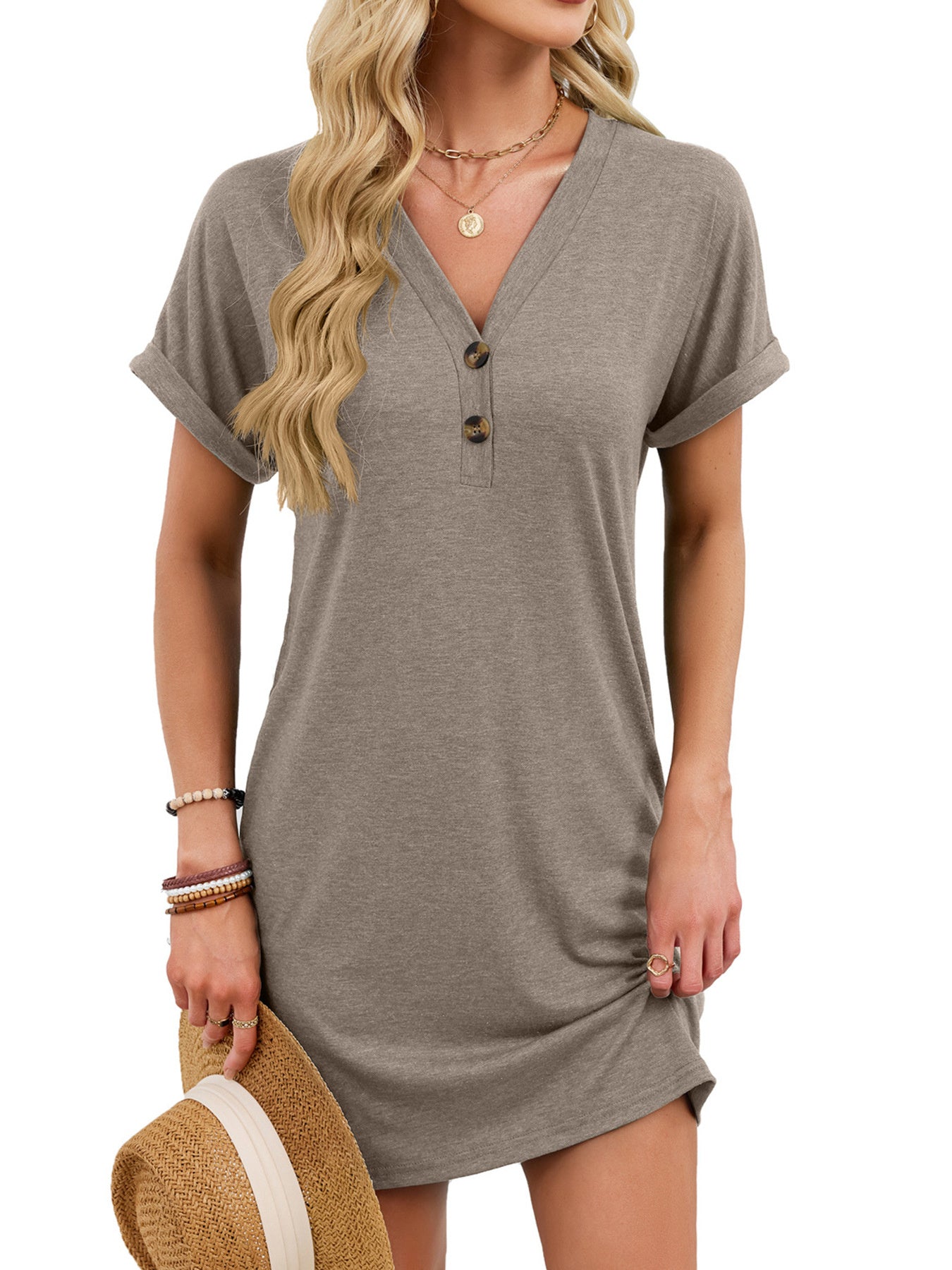 Casual V-Neck Short Sleeve T-Shirt Dress