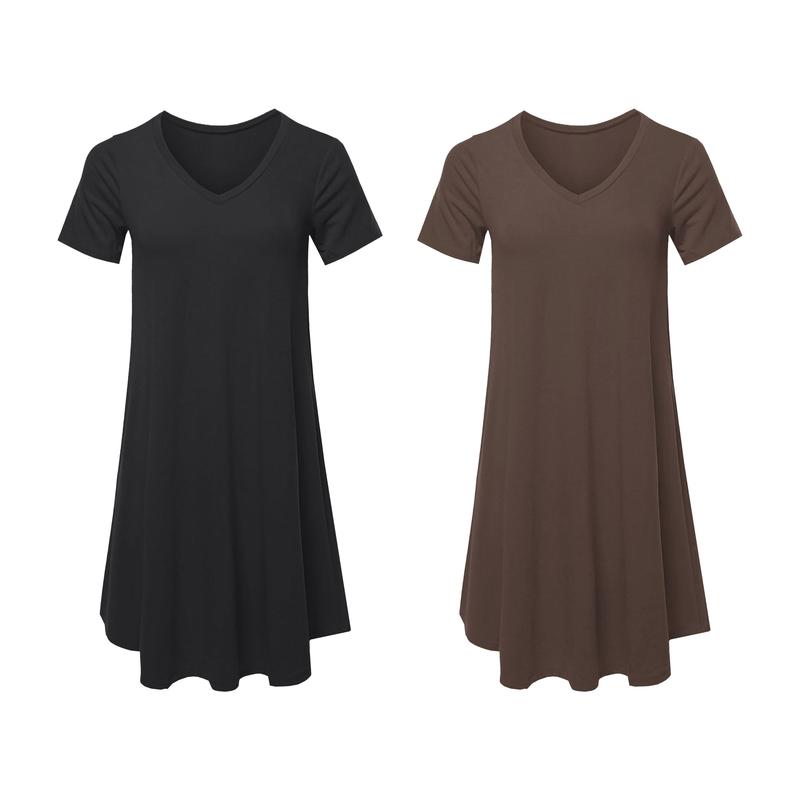 2-Pack Women's Casual T-Shirt Dresses with Pockets, Plus Size Clothing Short Sleeves, Relaxed Swing Fit Summer