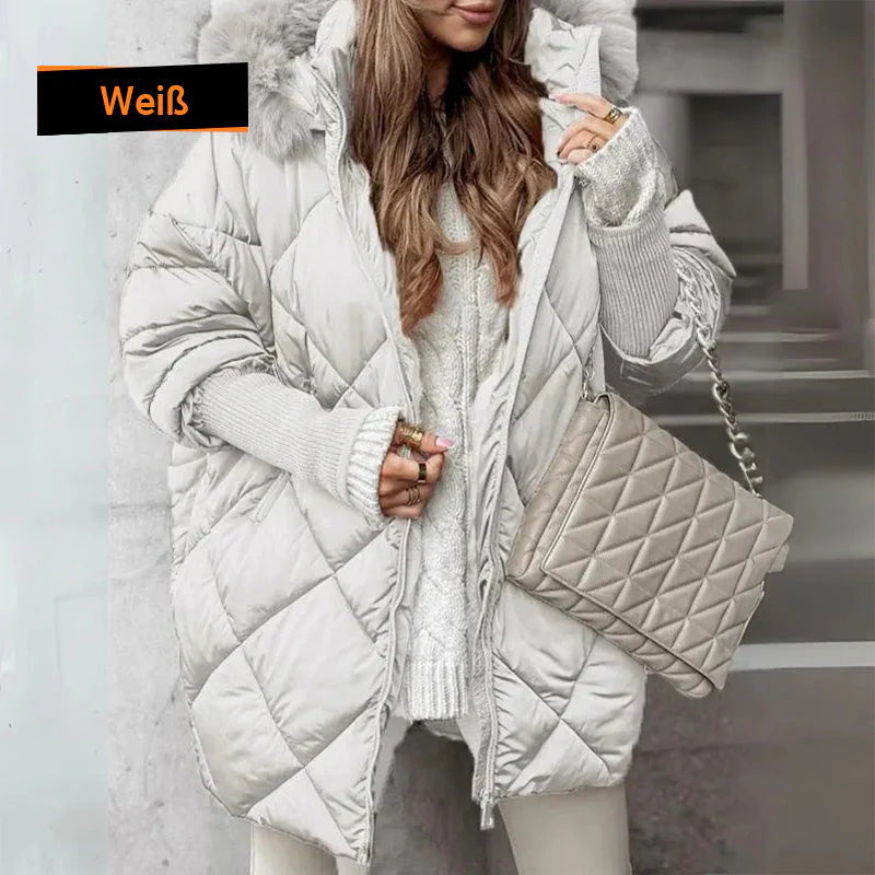 Women's midi parka with knitted sleeves
