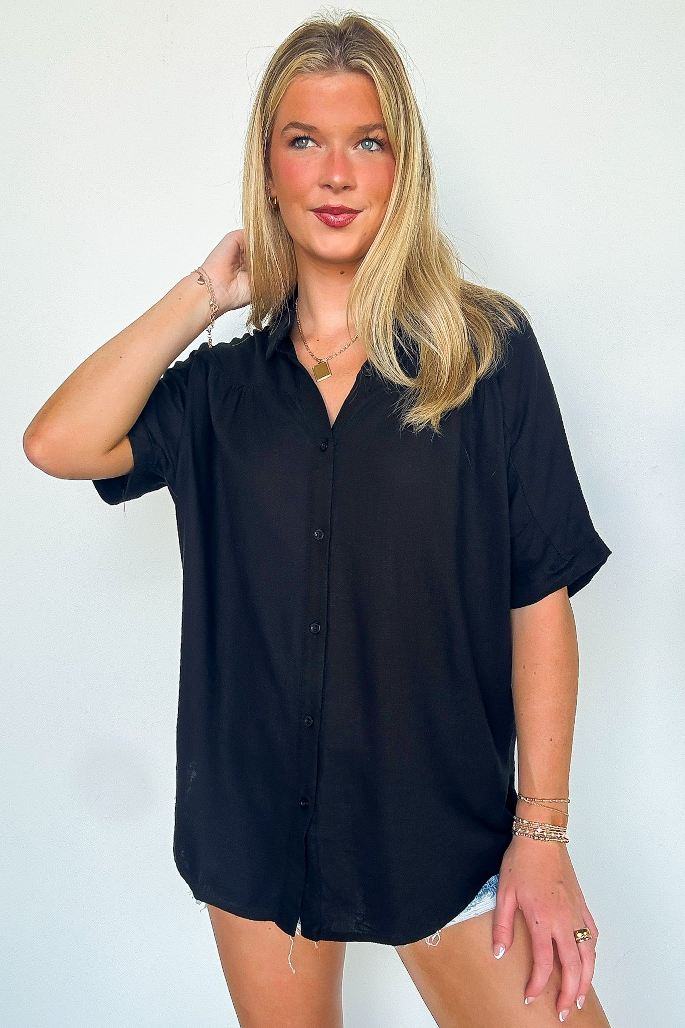 Button Up Collared Dolman Shirt