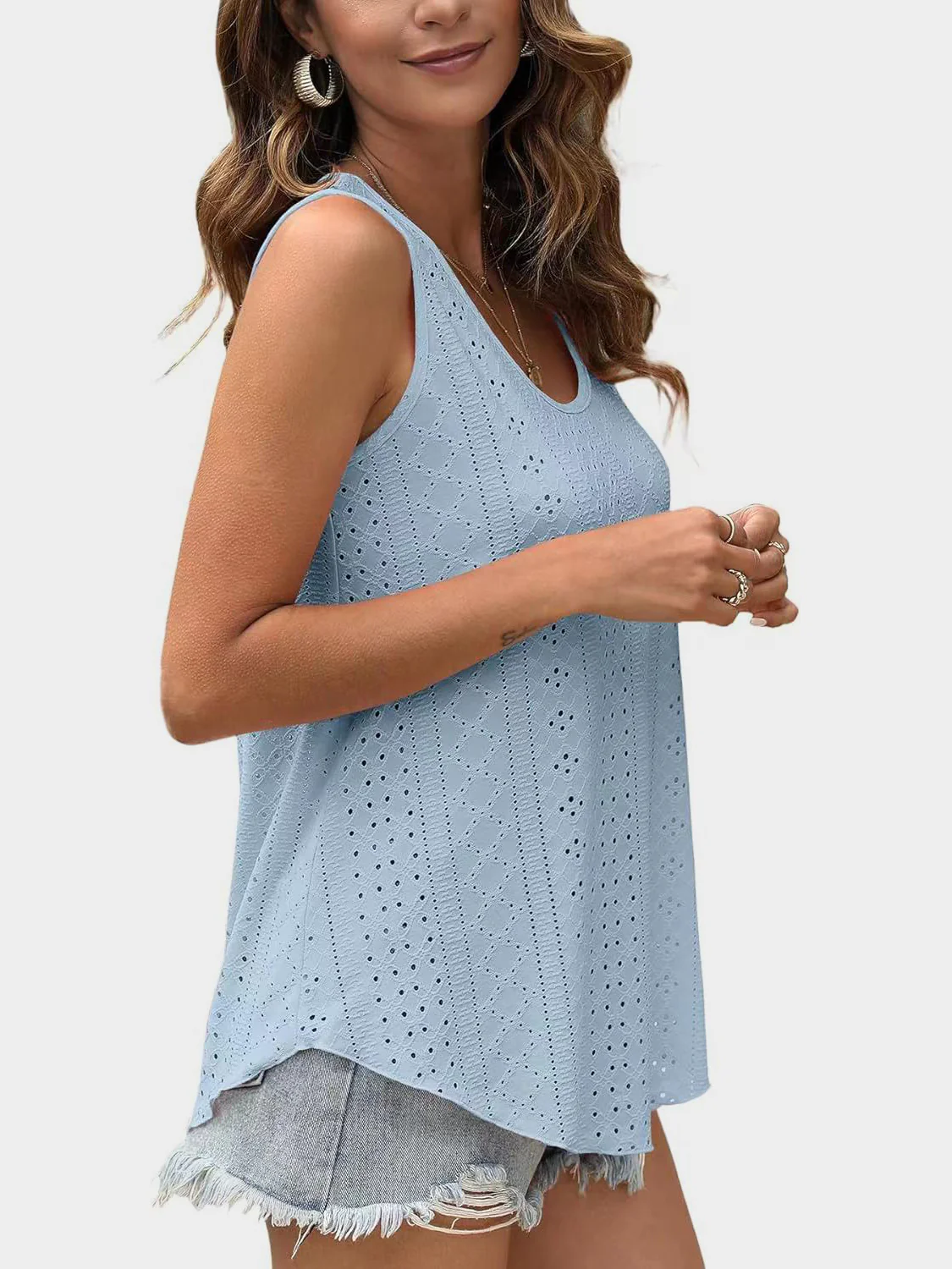 Eyelet Round Neck Tank (multiple color options)