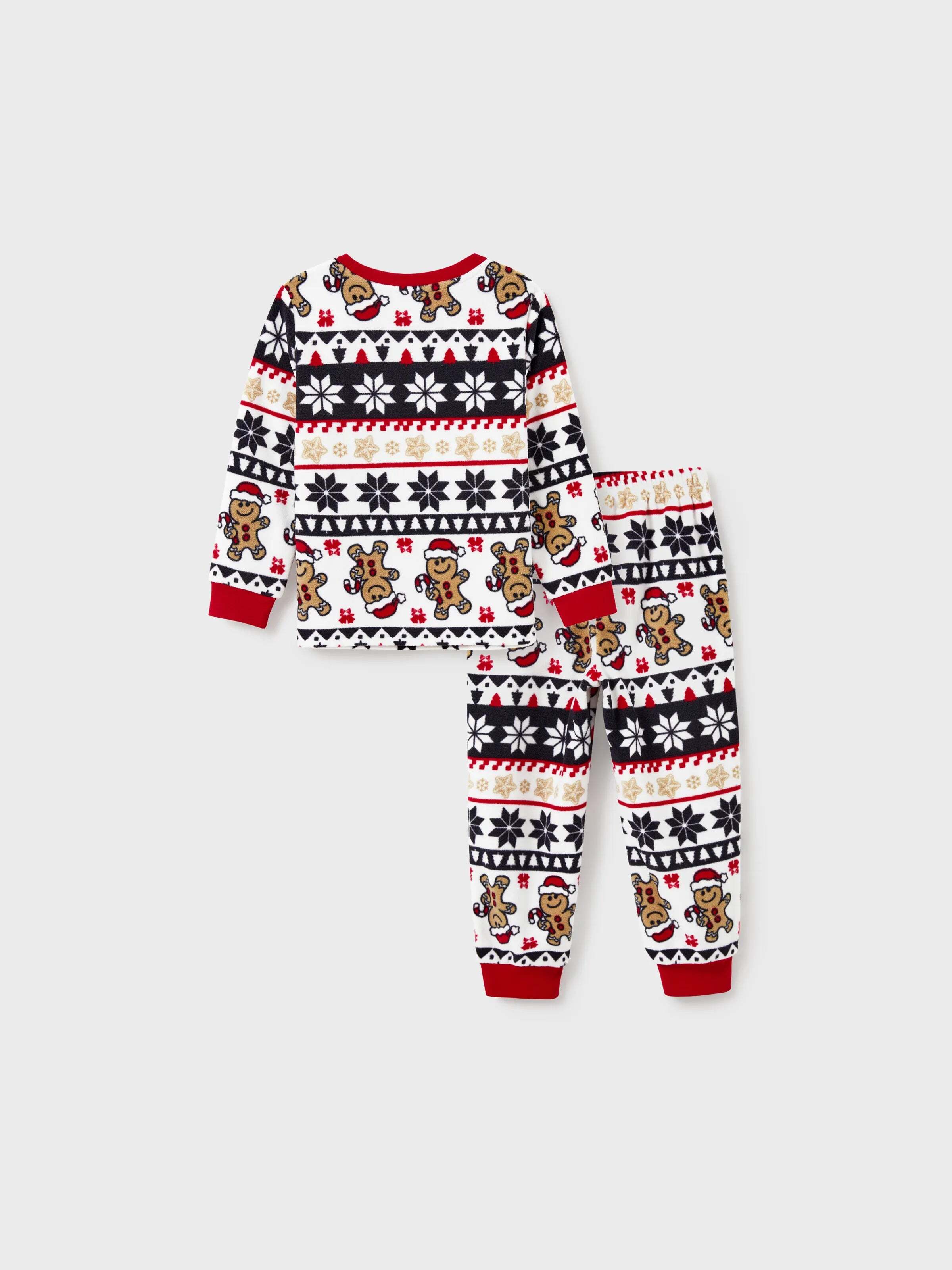 Christmas Matching Family Fleece Pajamas Set Gingerbread and Snowflake Print PJS with Christmas Socks Red