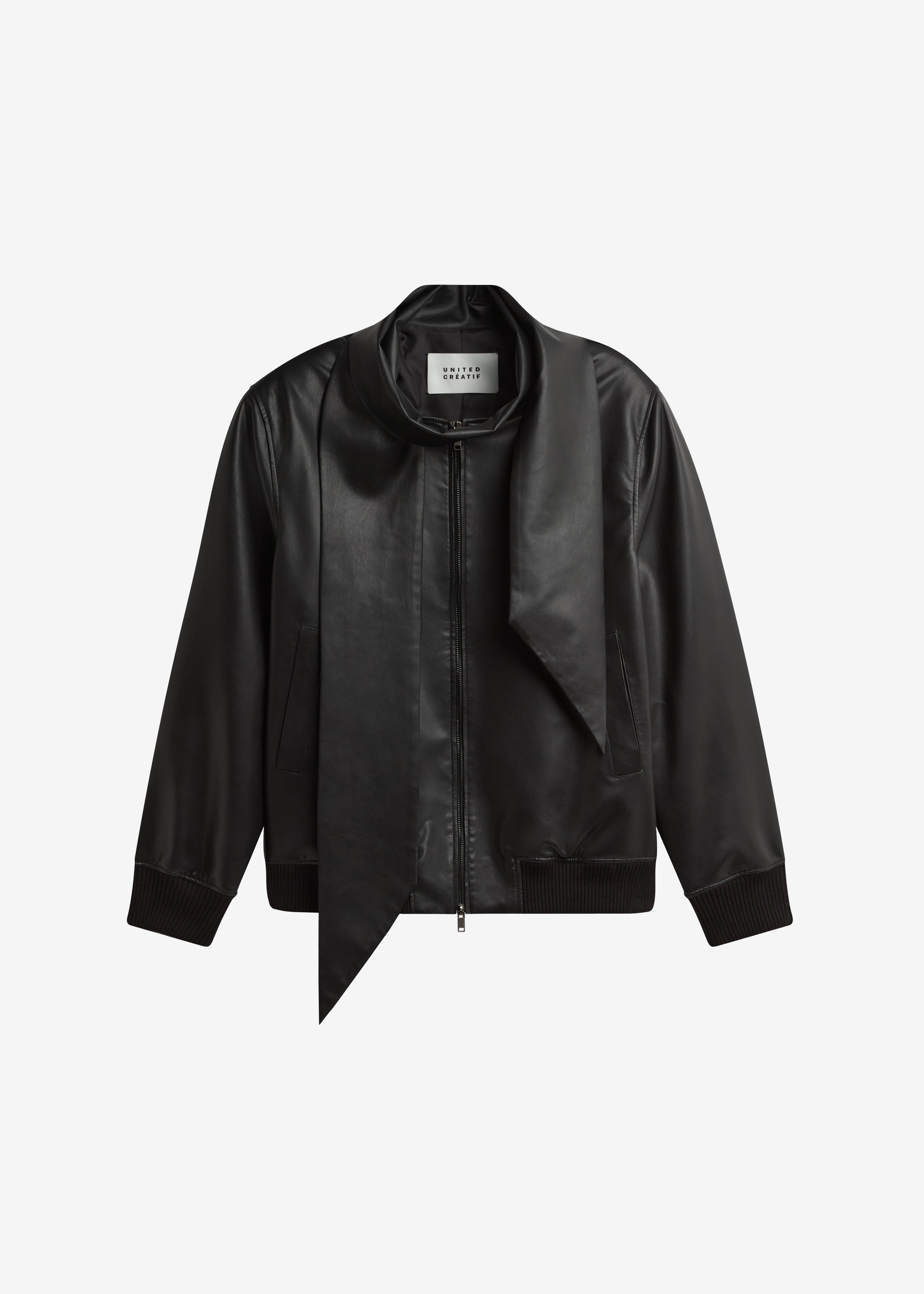 Hirson Faux Leather Scarf Jacket - Black