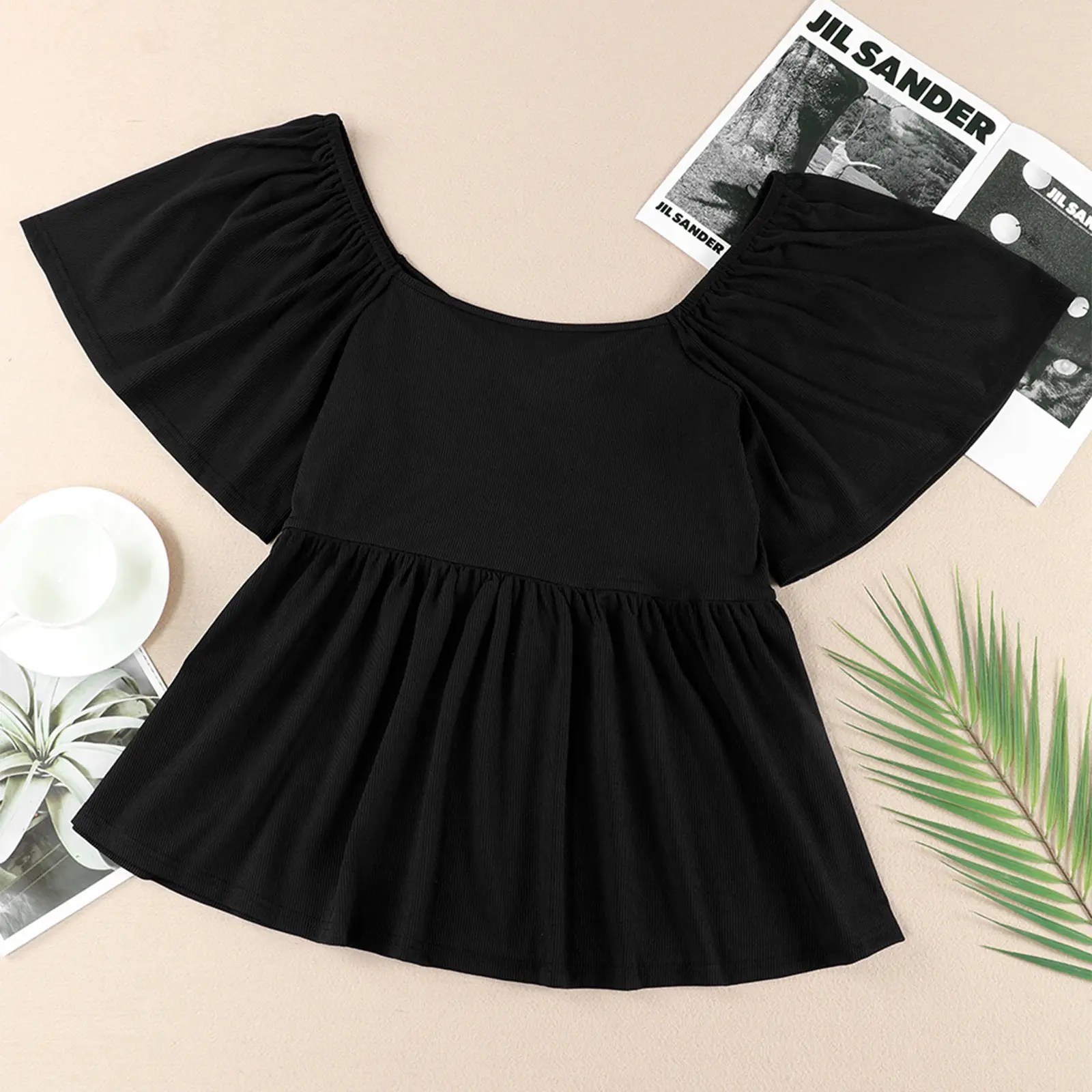 Women Plus Size Sweetheart Neck Short Sleeve Shirred Peplum Blouse Tops Shirts(1X-5X)