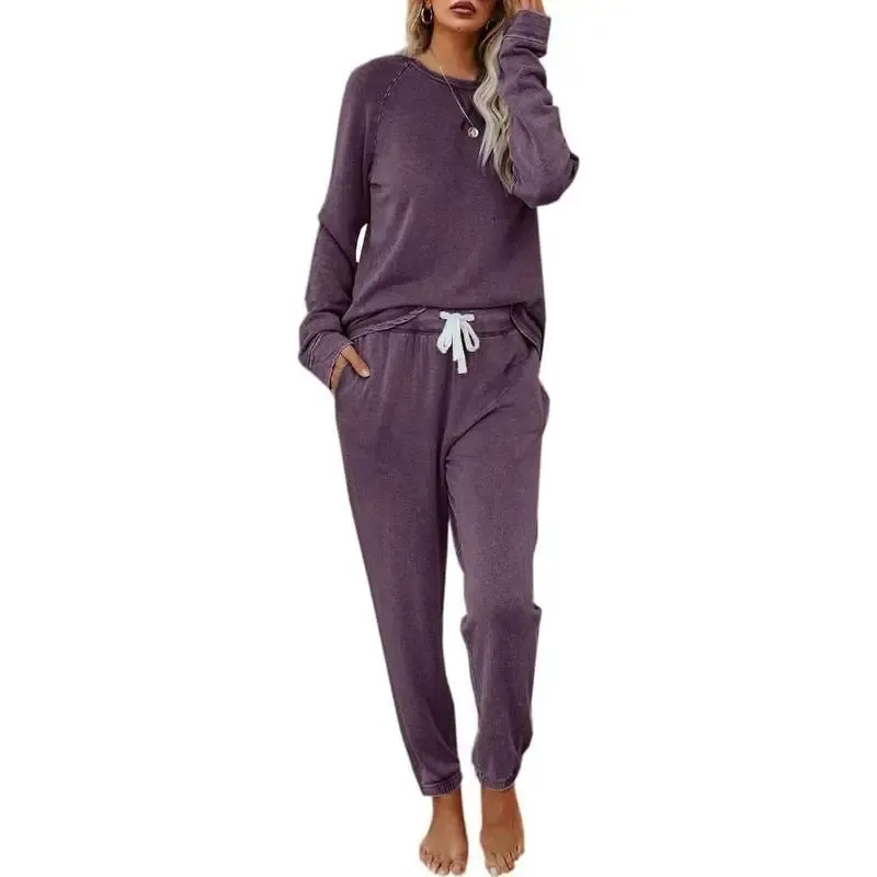 Women's Casual Solid Color 2 Piece Outfit Sweatsuit Set