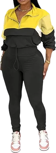 Women's Two Piece Outfits Knit Zip Top Jacket & Elastic Waistband Pant