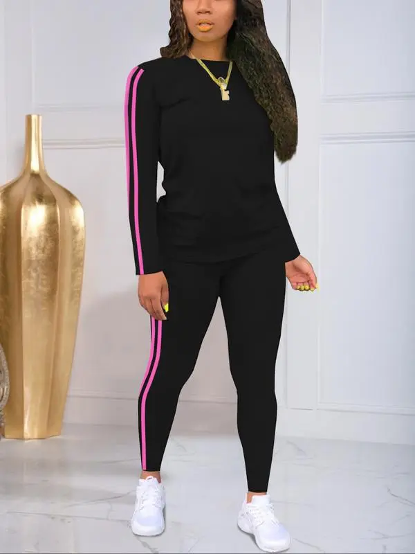 Women’s Striped Long Sleeve Top & Pants Set