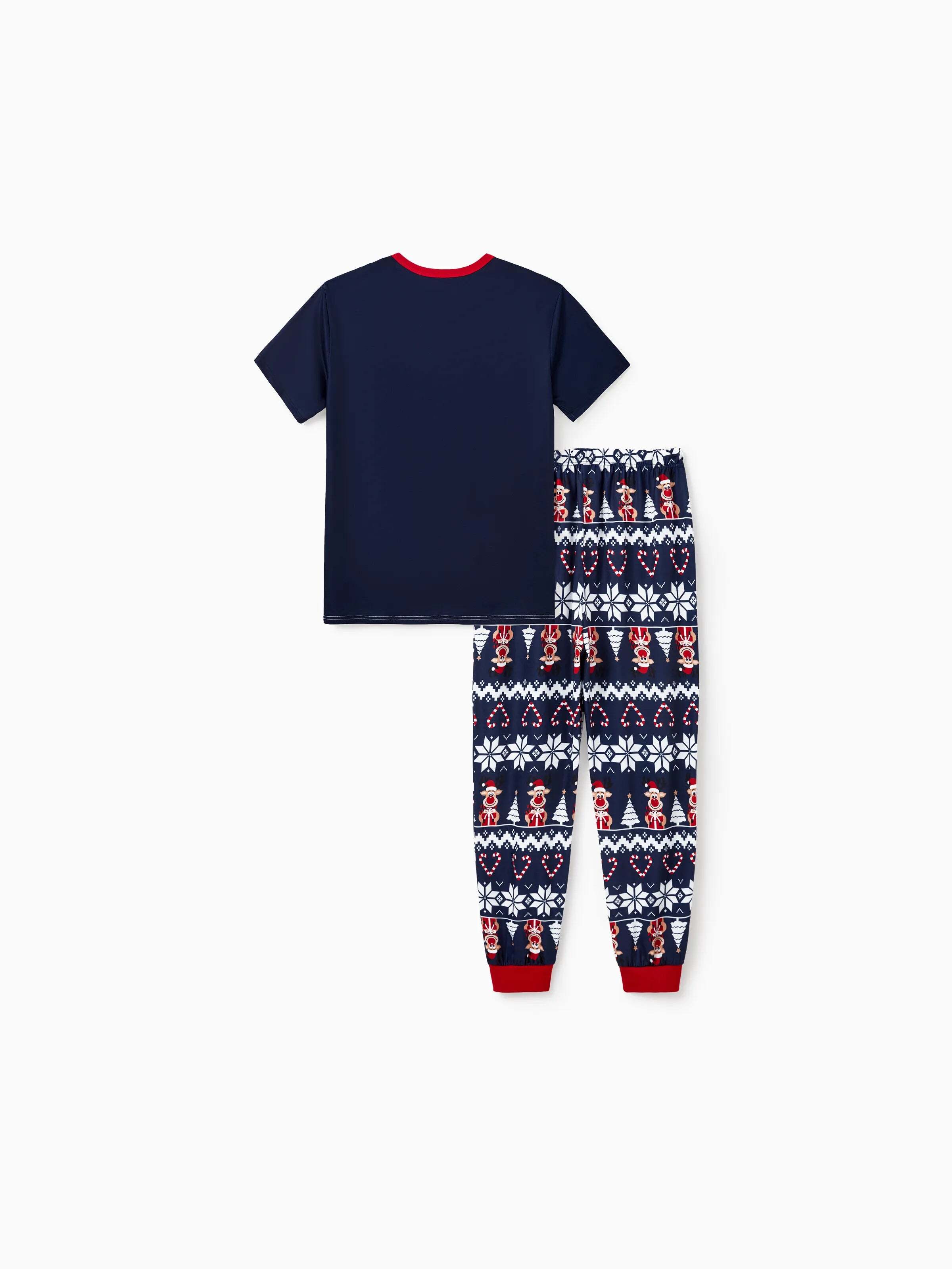 Christmas Matching Family Pajamas Set Reindeer and Snowflake Print PJS Deep Blue