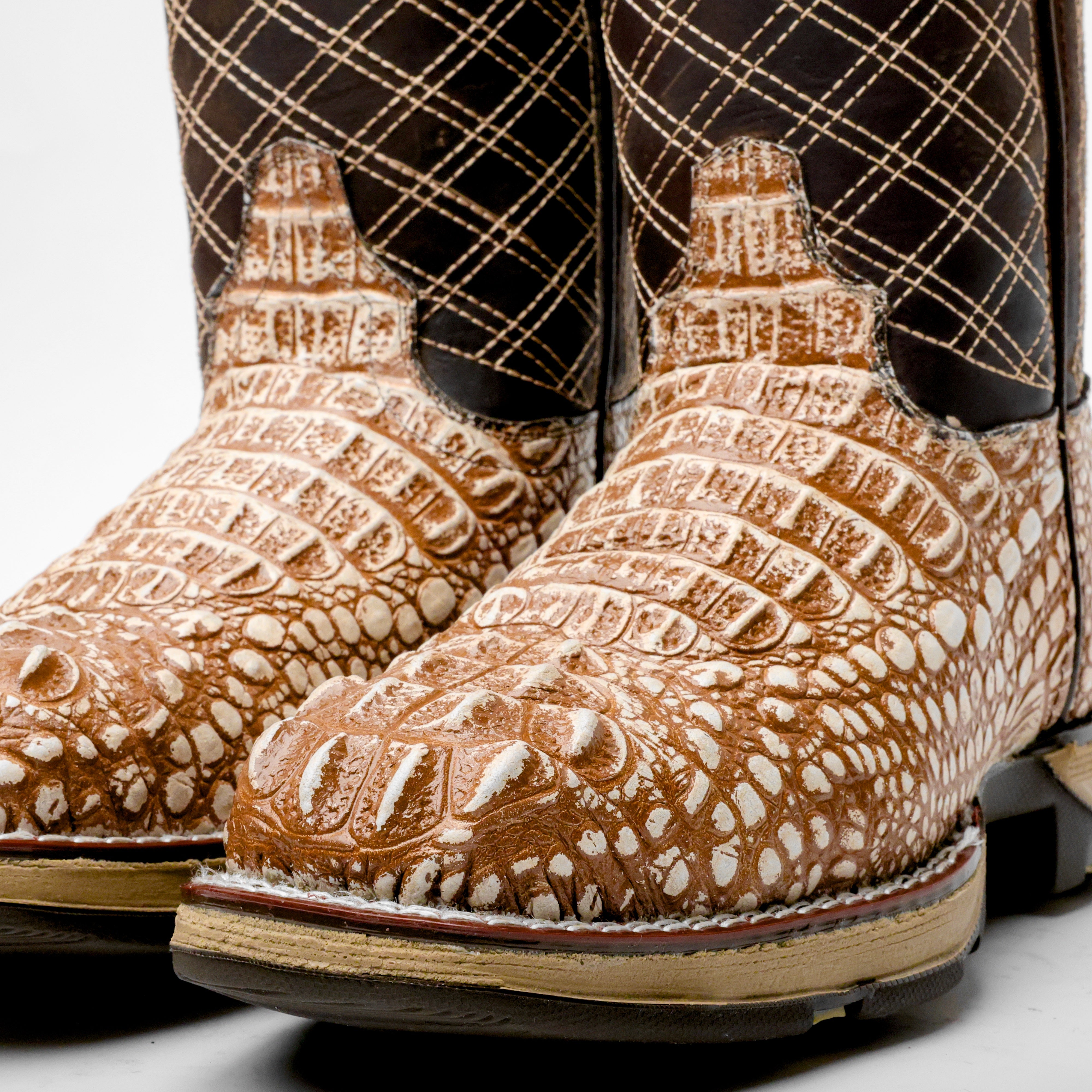 Rustic Desert Caiman Neck Leather Boots With 3D Lightweight Sole - Composite Toe
