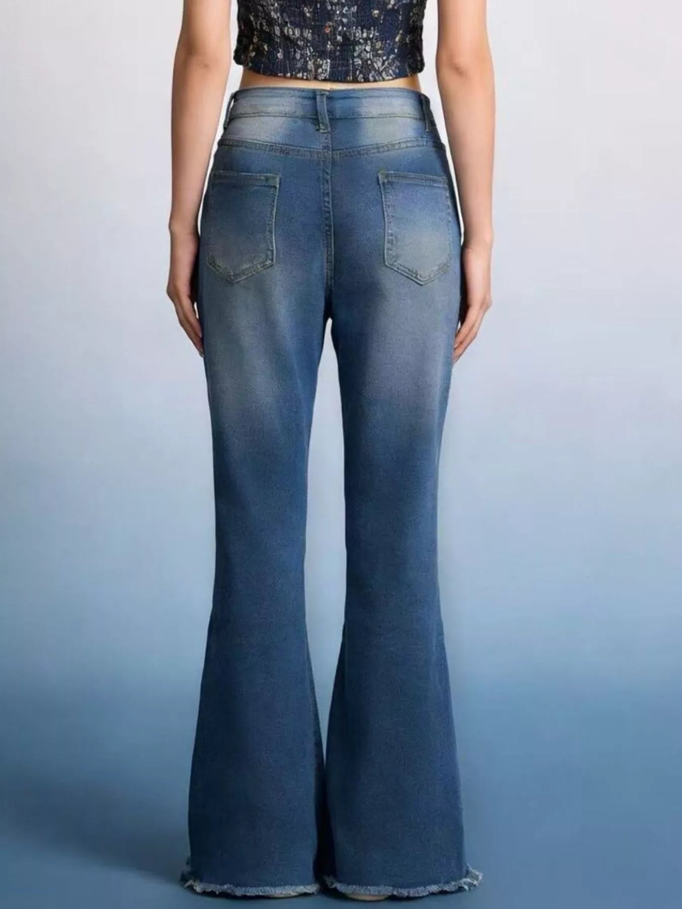 Raw Hem High-Waisted Flare Jeans